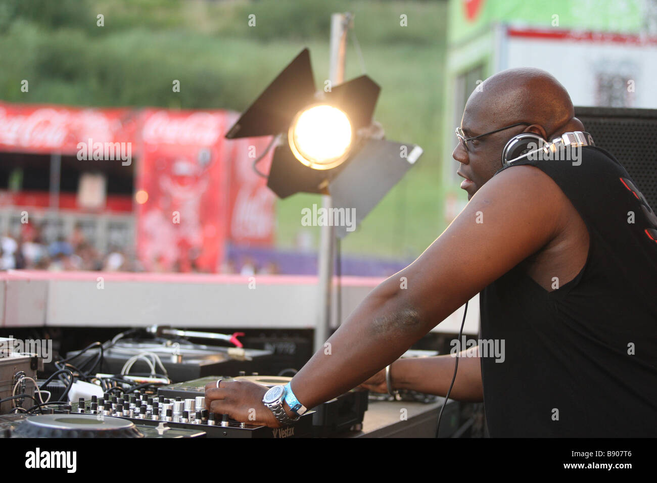 Live performance of Carl Cox at Tomorrowland 2008 held in open air on Recreational area De Schorre, Boom in Belgium Stock Photo