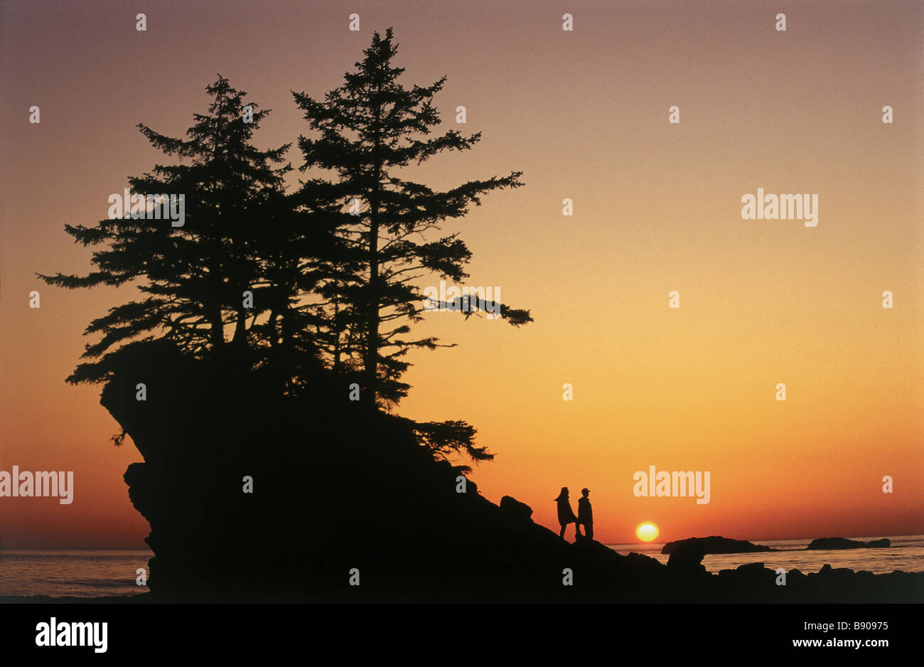 Concepts # FL0574, D Nunuk; Silhouette, Two People, Trees, Sunset Stock Photo