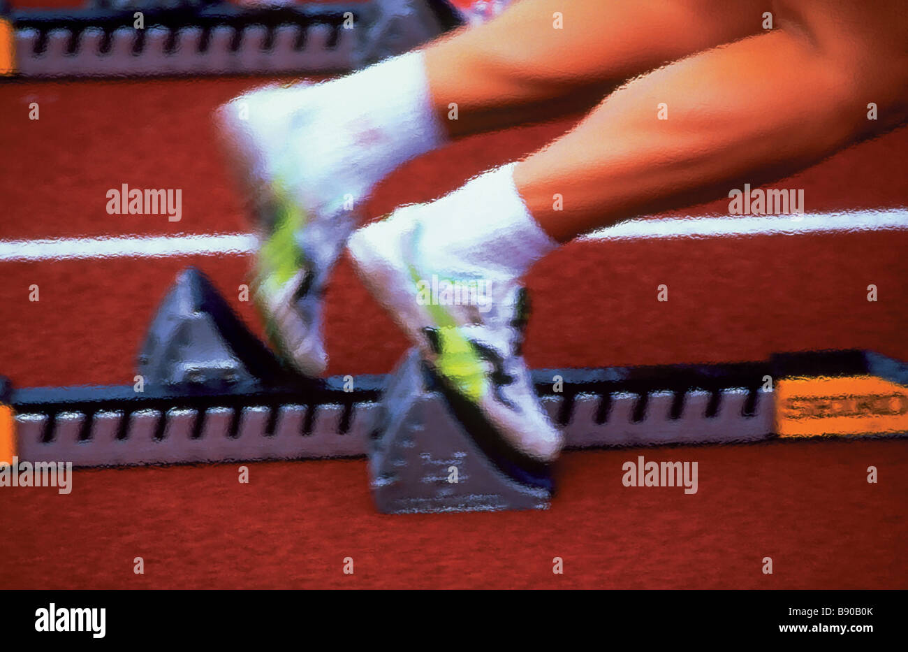 FL0930, T Bonderud; Track Race, Starting Block Stock Photo Alamy