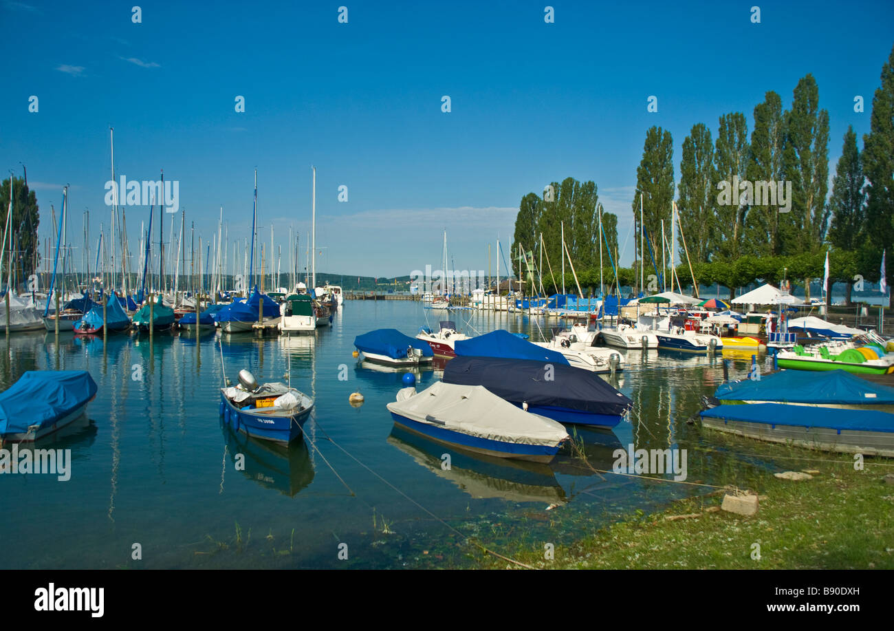 Marina at Unteruhldingen Lake Constance Germany | Yachthafen in Unteruhldingen Bodensee Deutschland Stock Photo