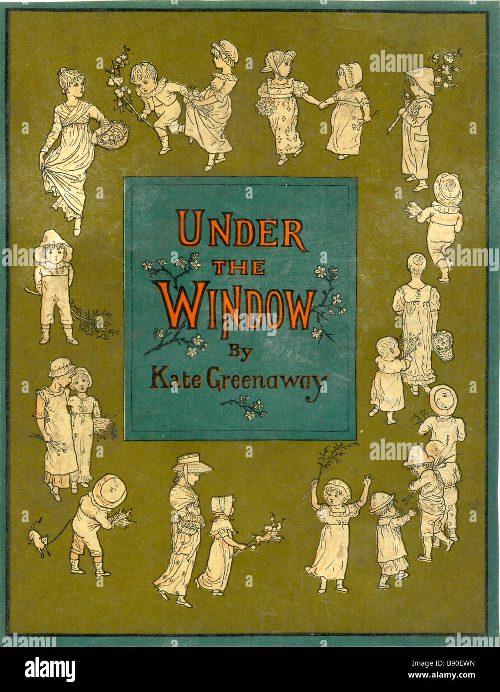 Dust jacket of Under the Window by Kate Greenaway engraved and colour printed by Edmund Evans Stock Photo