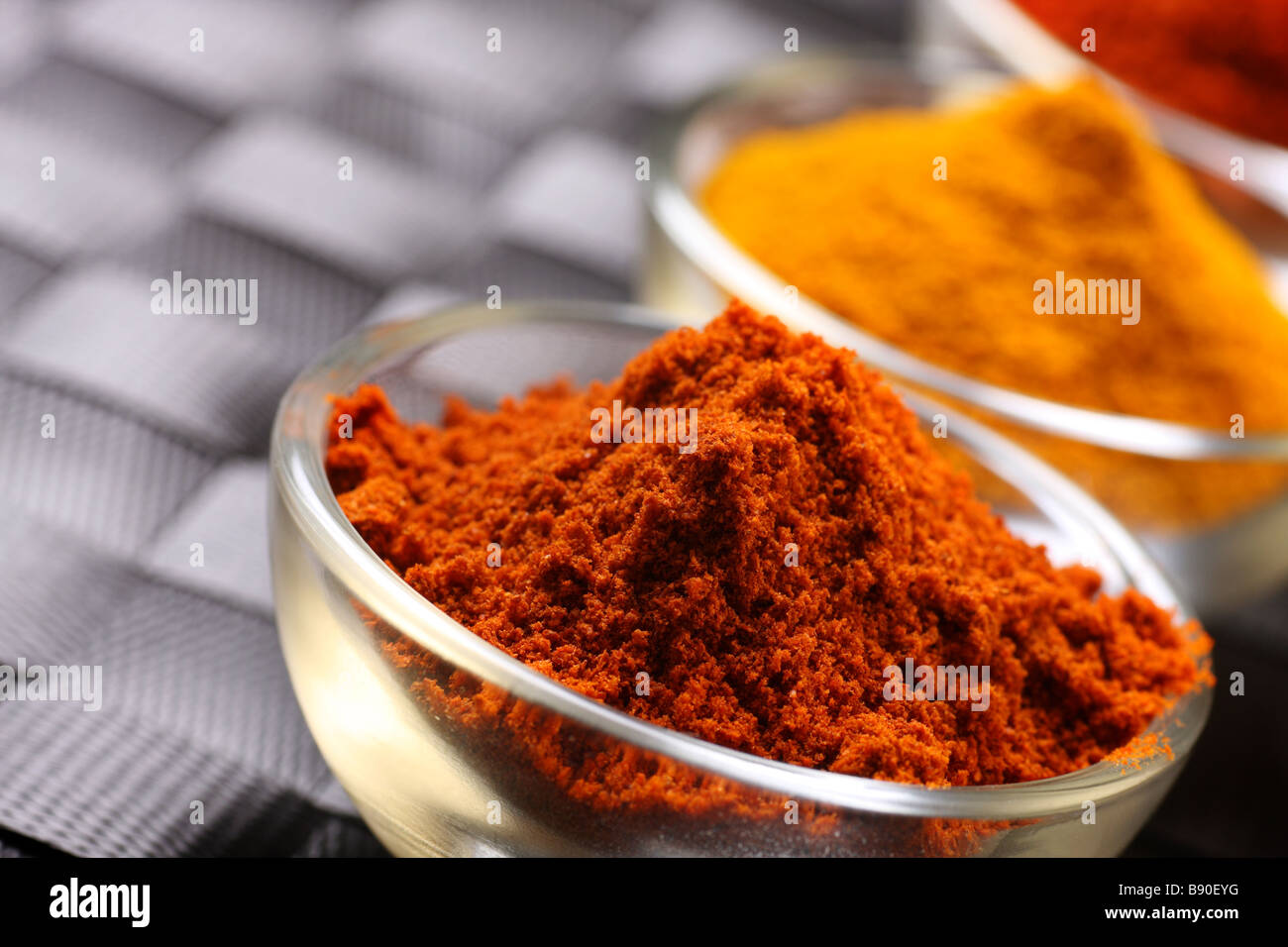 a mixture of spices turmeric chilli and cayenne powder Stock Photo