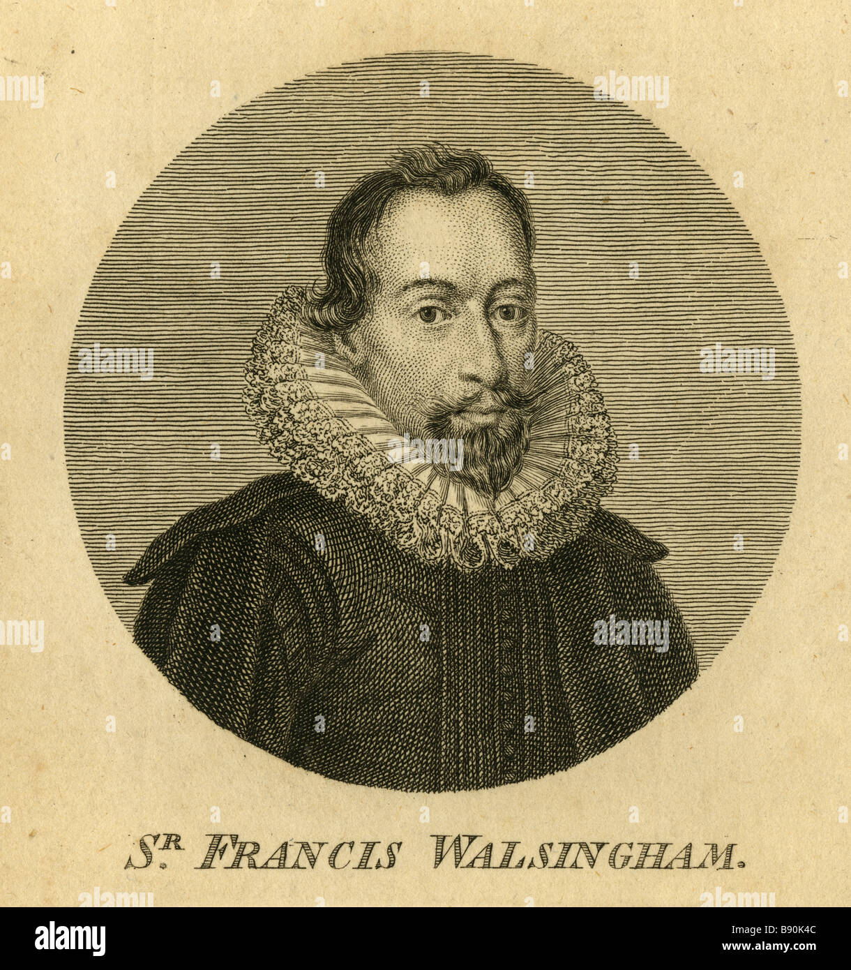 Antique c1820 engraving of Sir Francis Walsingham. Sir Francis Walsingham (1532-1590) was principal secretary to Queen Elizabeth I of England. Stock Photo