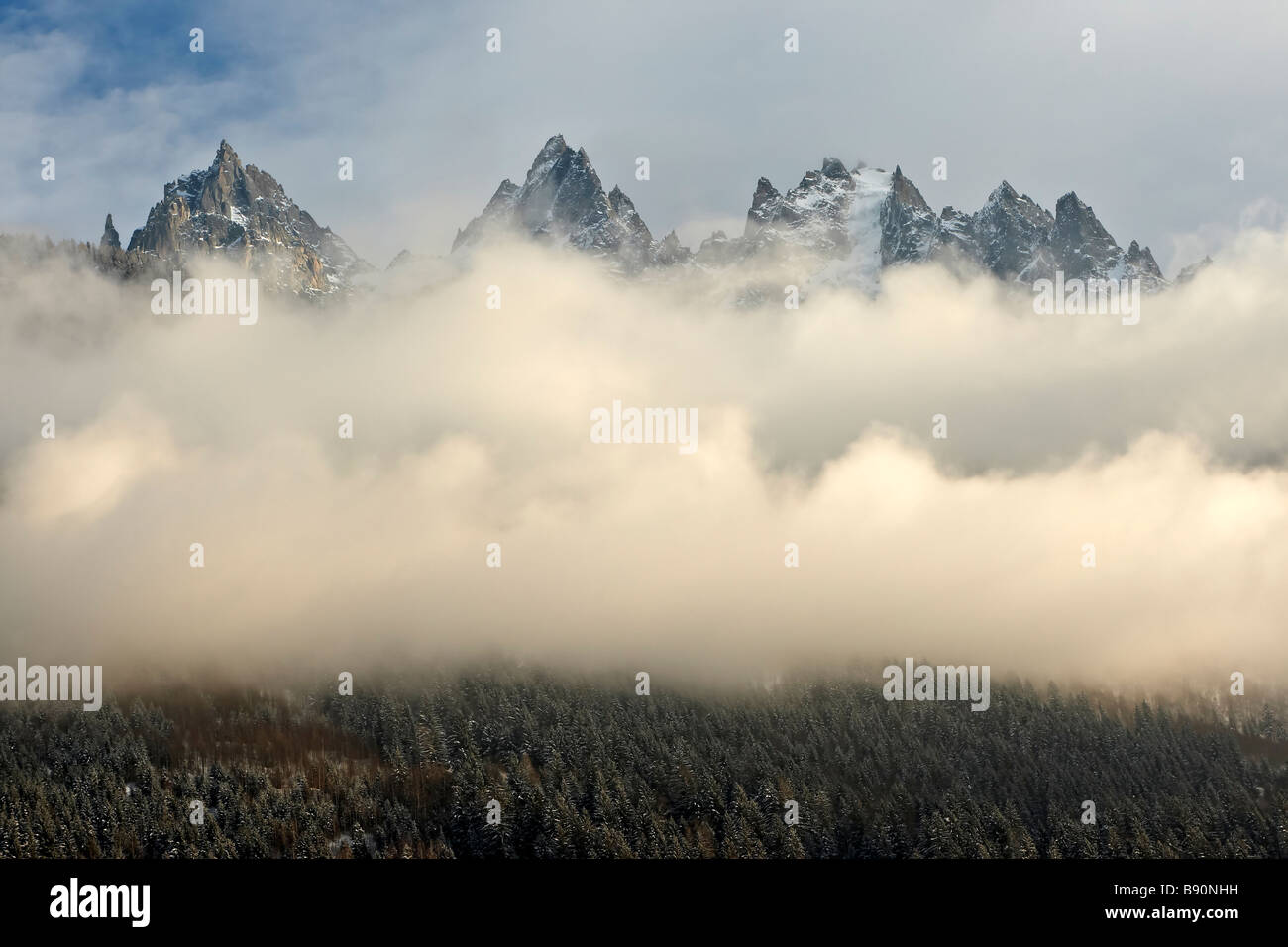 Snow clouds in the Chamonix valley Stock Photo