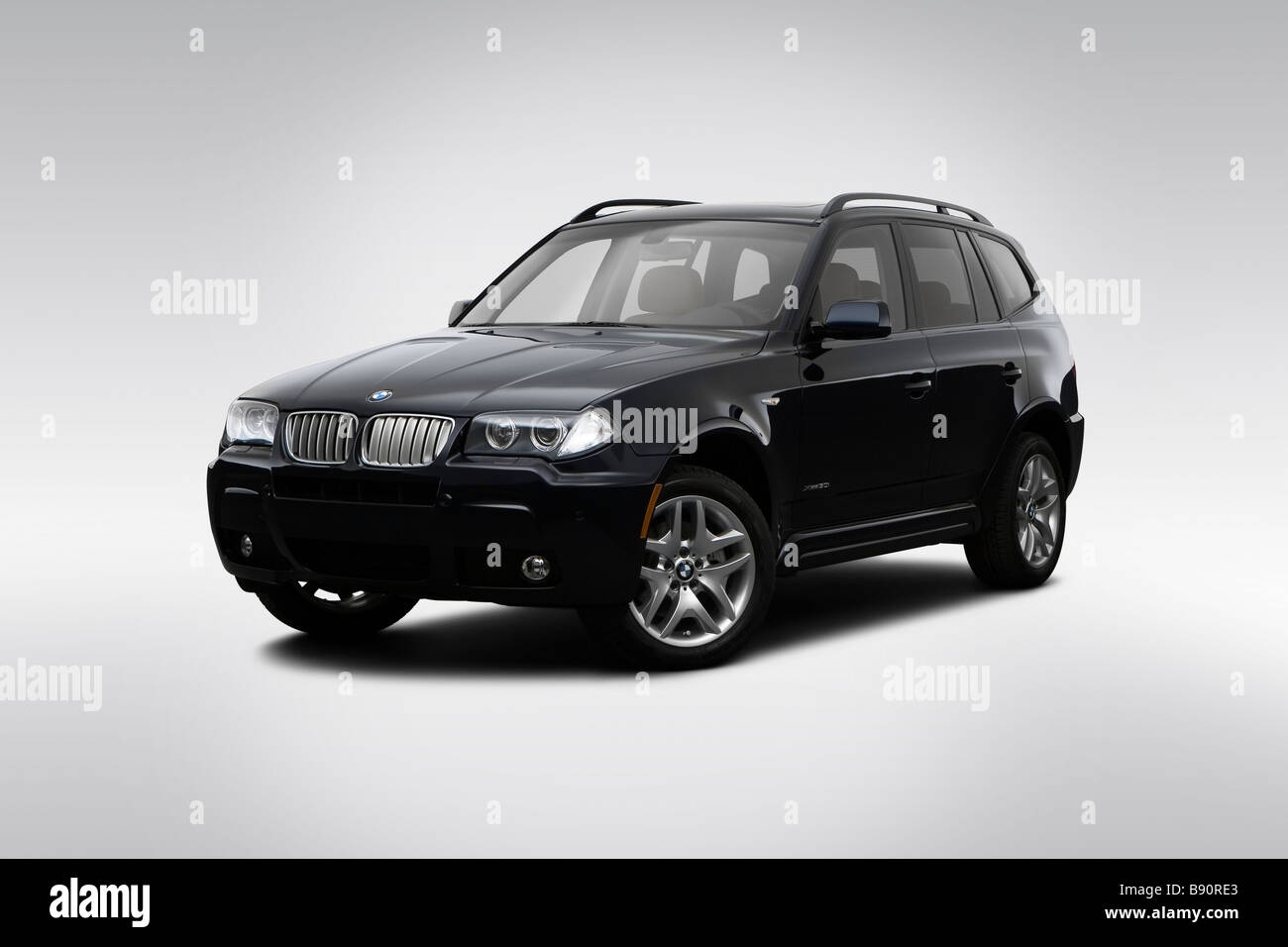 2009 BMW X3 3.0i in Blue - Front angle view Stock Photo