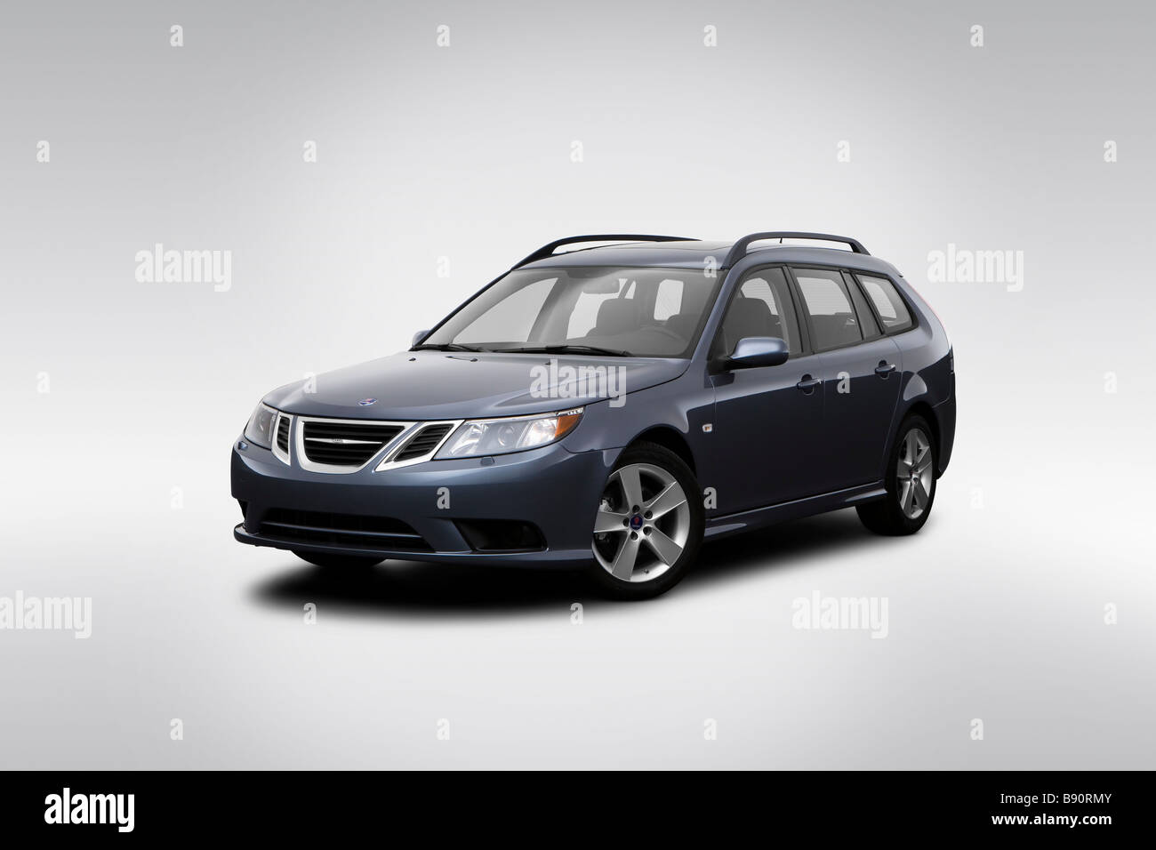 2009 Saab 9-3 Sport Combi in Gray - Front angle view Stock Photo