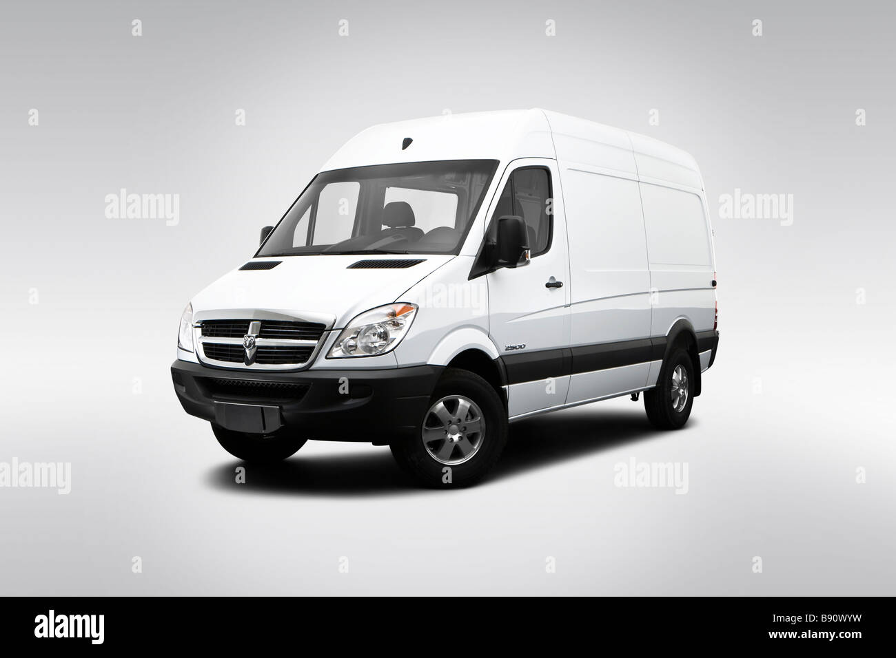 2009 Dodge Sprinter 2500 Cargo High Roof in White - Front angle view Stock Photo