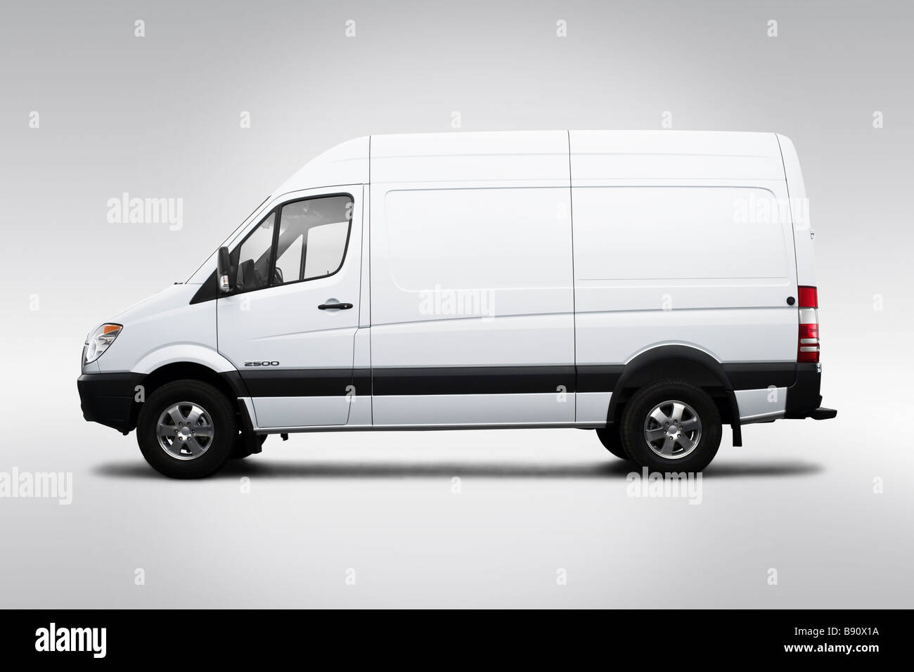 2009 Dodge Sprinter 2500 Cargo High Roof in White - Drivers Side Profile Stock Photo