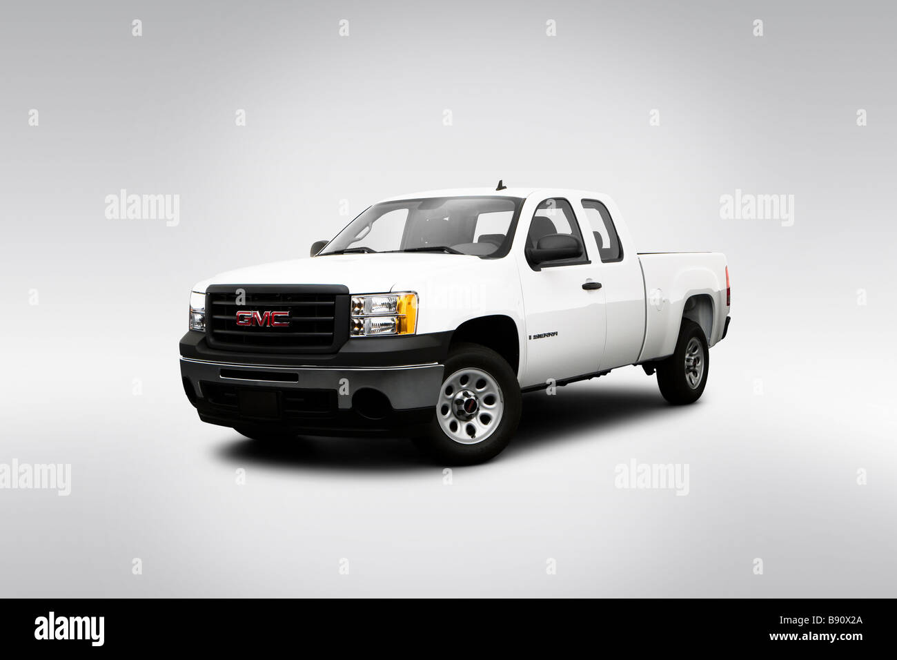 2009 GMC Sierra in White - Front angle view Stock Photo