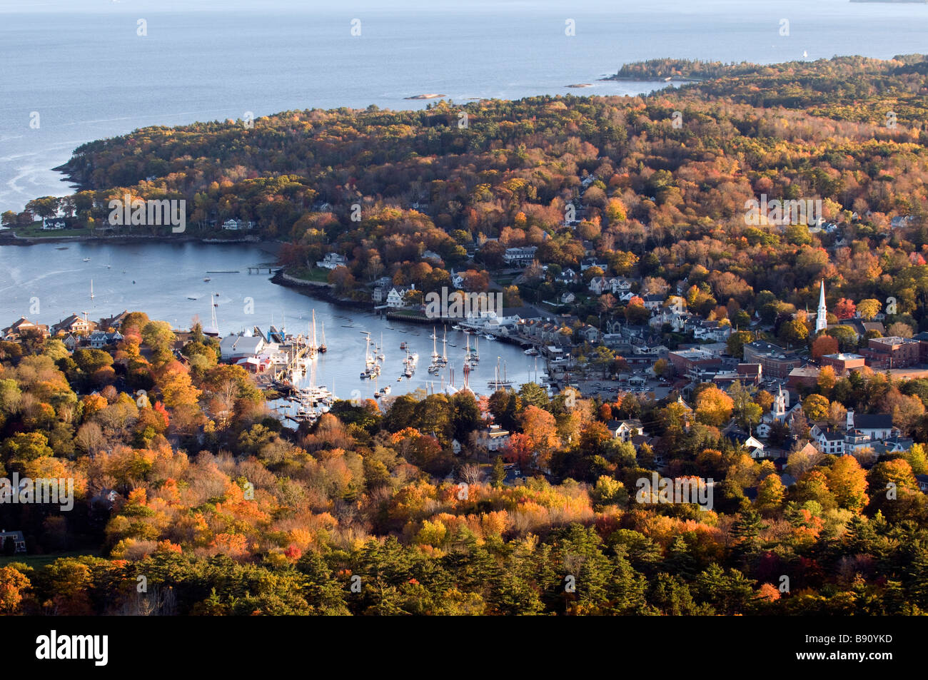 Fall sunset ovelooking Camden, Maine, New England Stock Photo