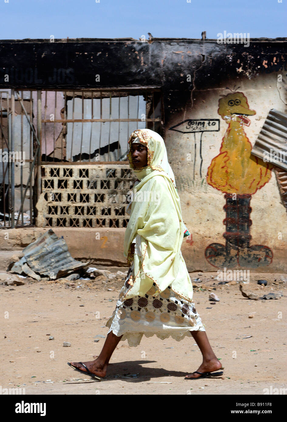 Nigeria: burnt and devastated houses in Jos, destroyed during the post-electoral violence in November 2008 Stock Photo