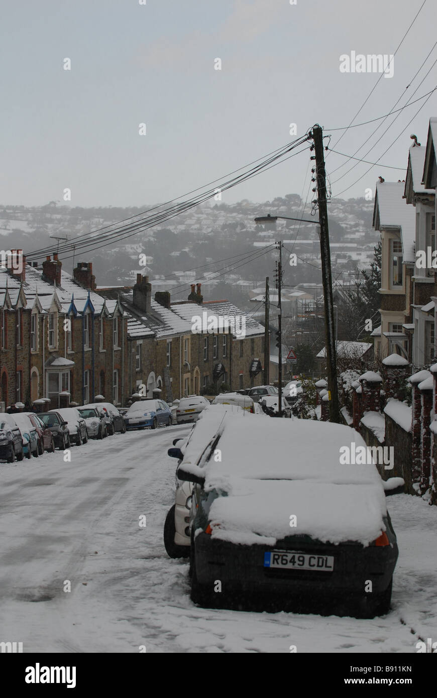 Truro, Cornwall's hit of snow. England Stock Photo Alamy
