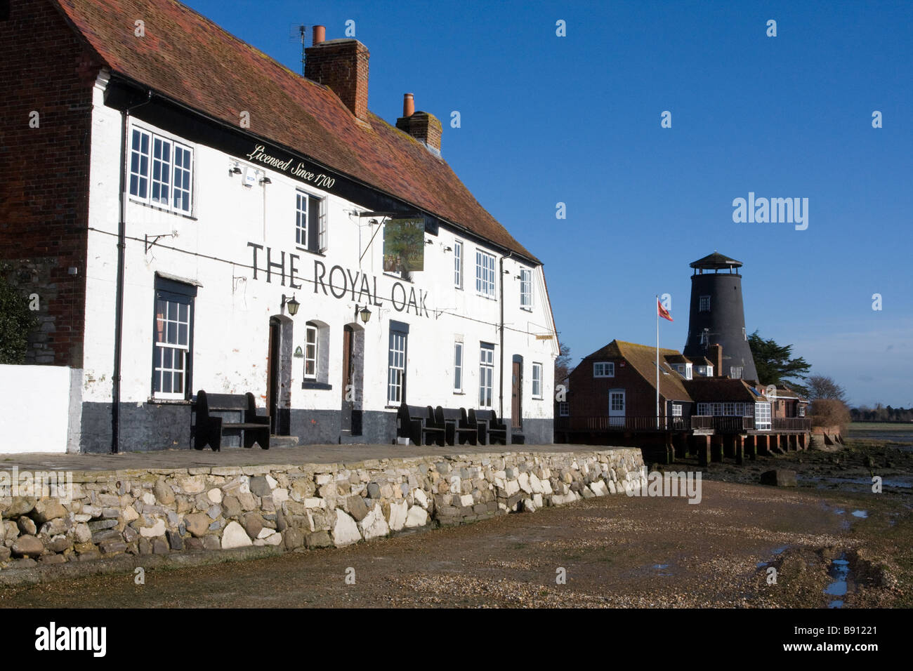 Langstone Mill and Royal Oak Pub near Havant Hampshire Stock Photo