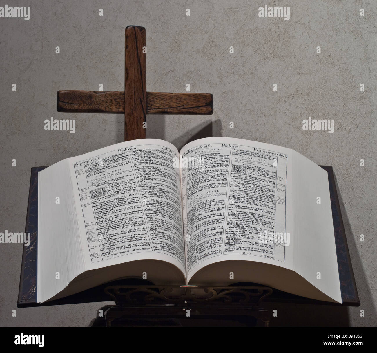 Open Bible and Cross Stock Photo - Alamy