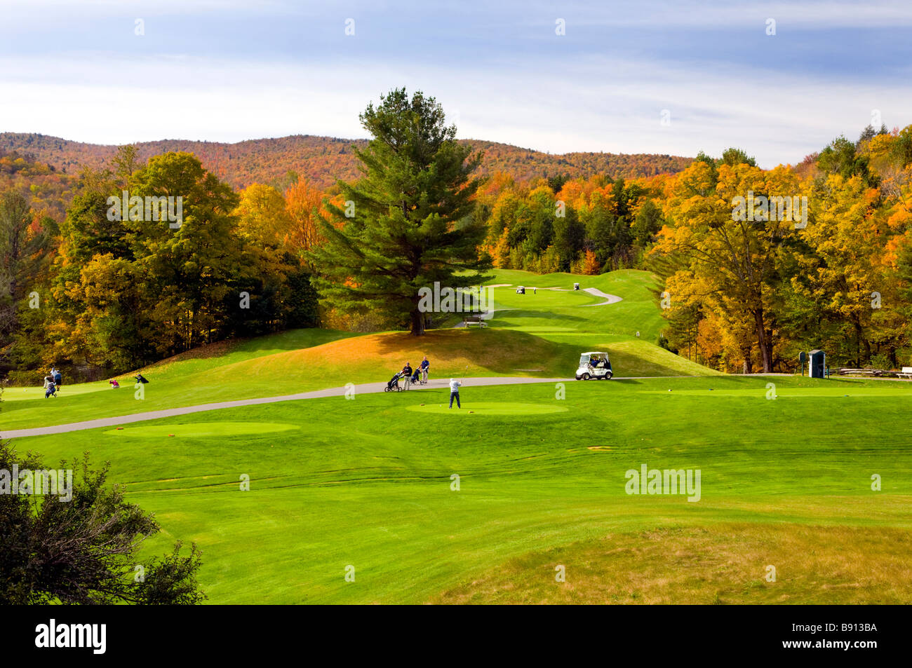 Fall foliage color at a rural golf course in Vermont USA Stock Photo