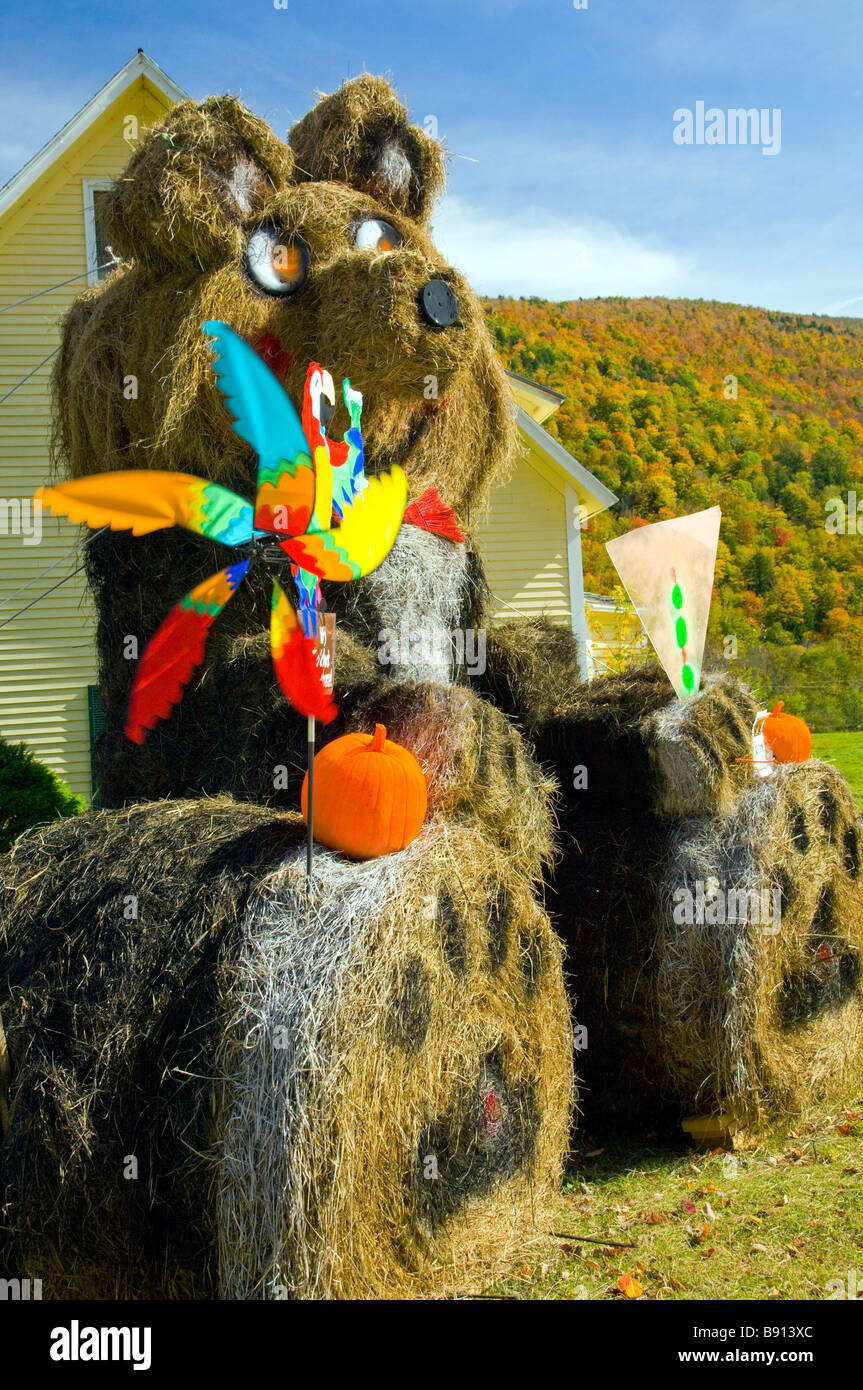Fall farm decor of hay bales in rural Vermont USA Stock Photo