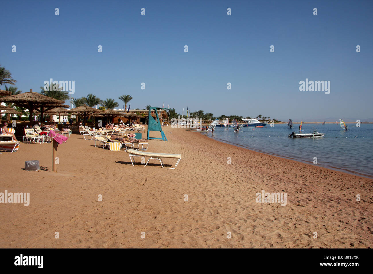 Beach at Hilton hotel, Dahab, South Sinai, Egypt Stock Photo