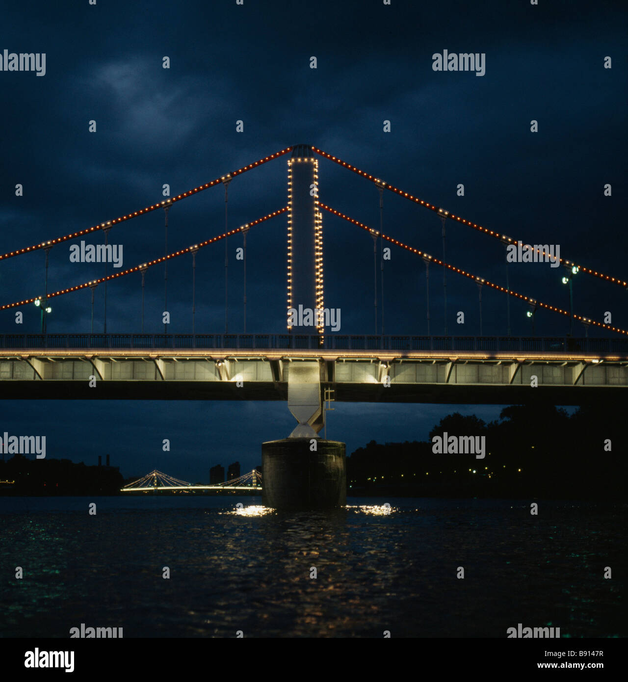 Chelsea Bridge illuminated, evening Stock Photo