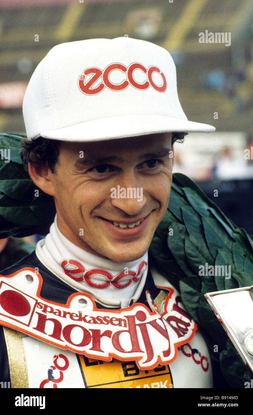 World Speedway Champion Hans Nielsen in Amsterdam Holland 6 9 1987 Stock Photo