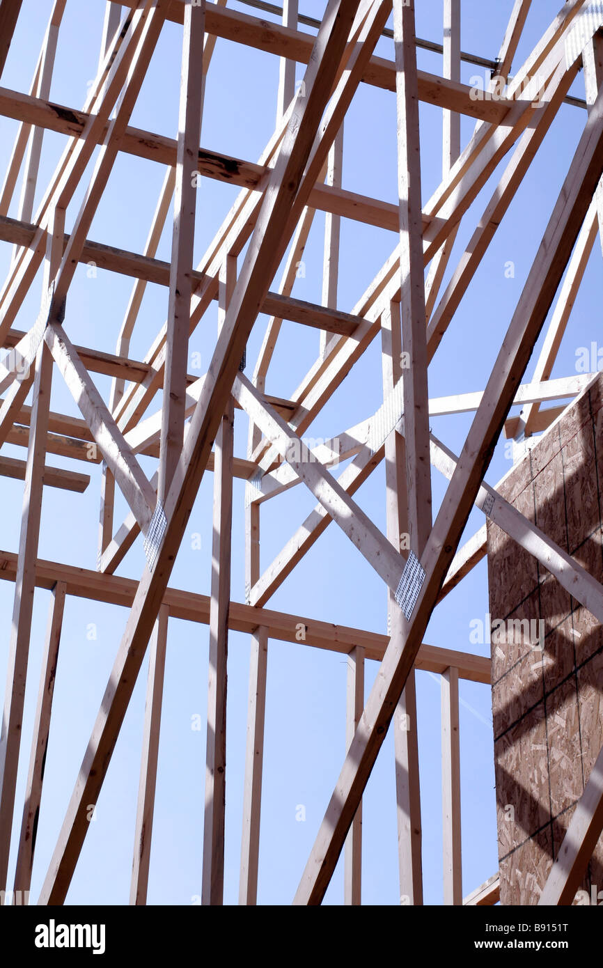 Truss rafters on new construction Stock Photo