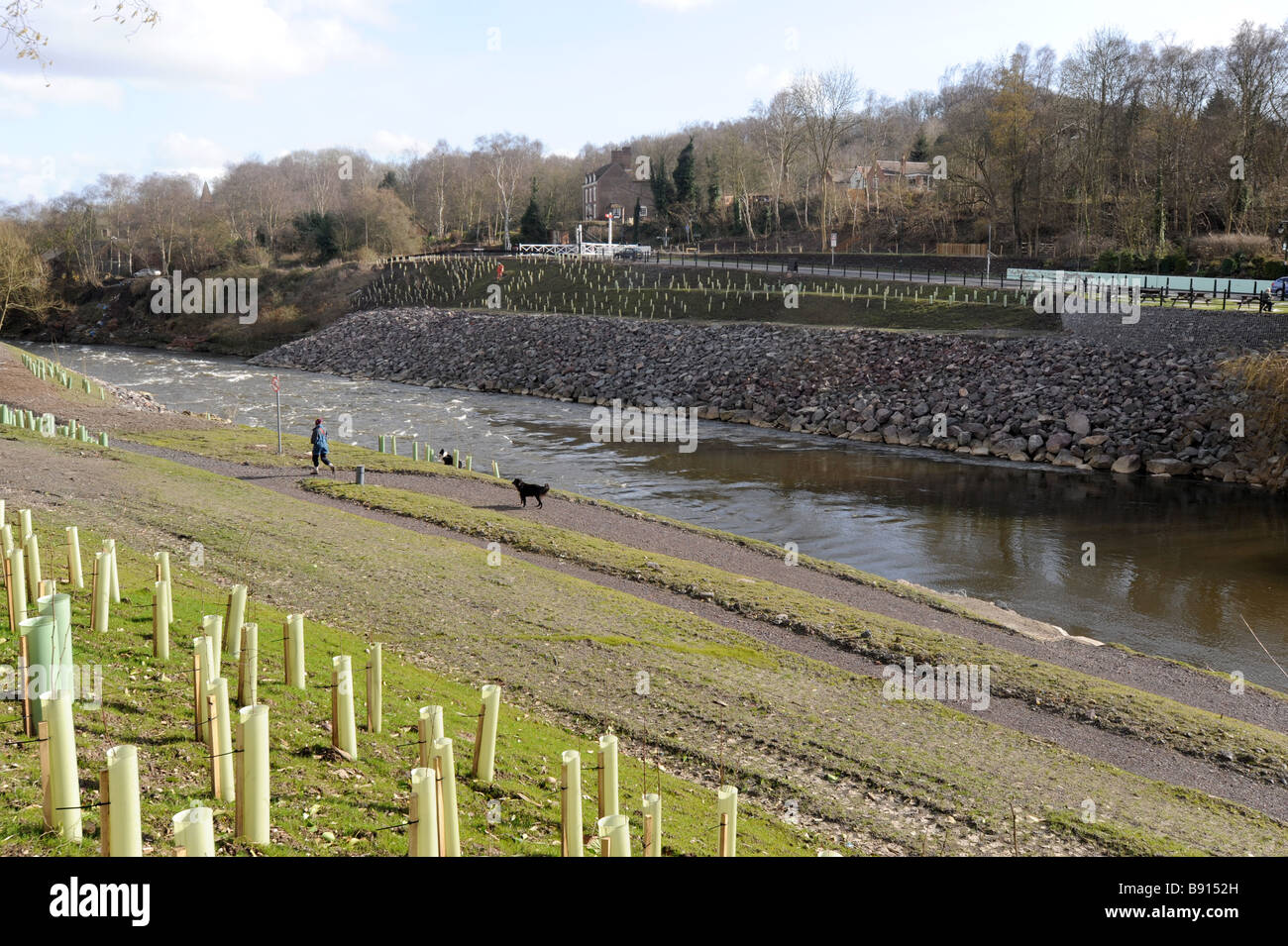 Land stability work next to the River Severn at Jackfield Ironbridge Telford Shropshire England Uk Stock Photo