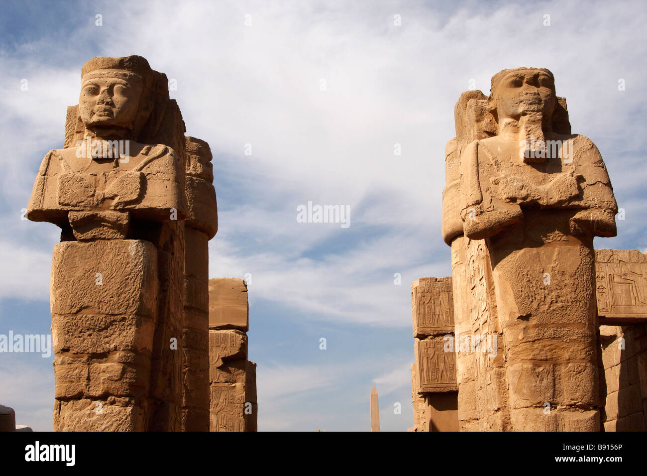 Two large stone carved osiride statues, Karnak Temple, Luxor, Egypt