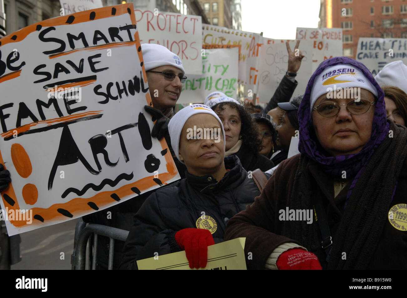 Thousands protest proposed state and city budget cuts outside City Hall