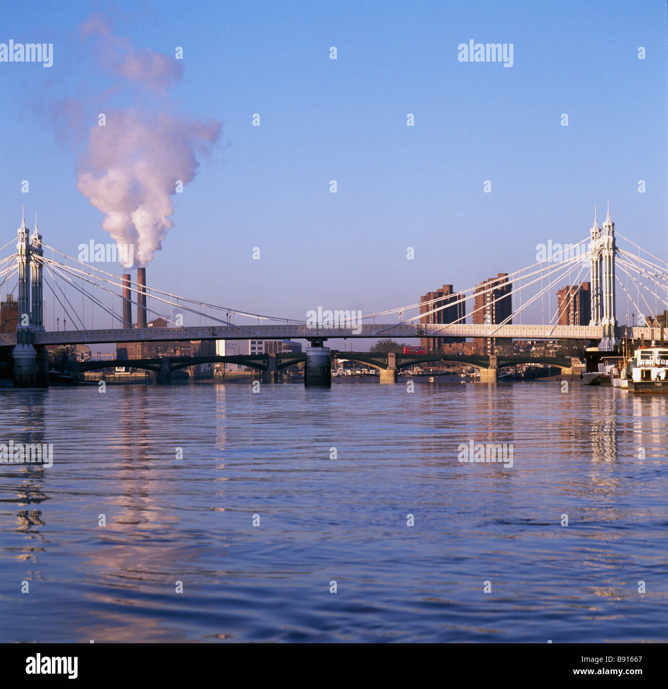 Albert Bridge and Lots Road  power station Stock Photo
