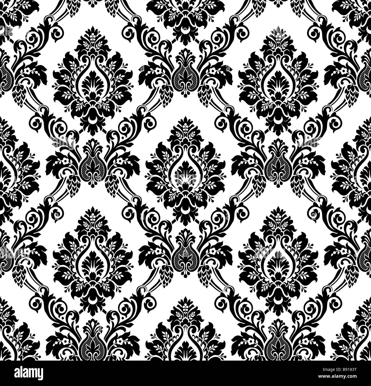 Seamless damask pattern Vintage wallpaper black and white Stock Photo -  Alamy
