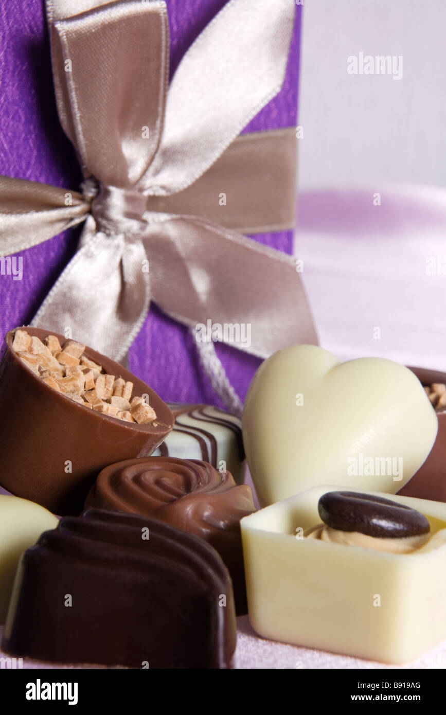 Gift box of assorted Belgian chocolates Stock Photo Alamy