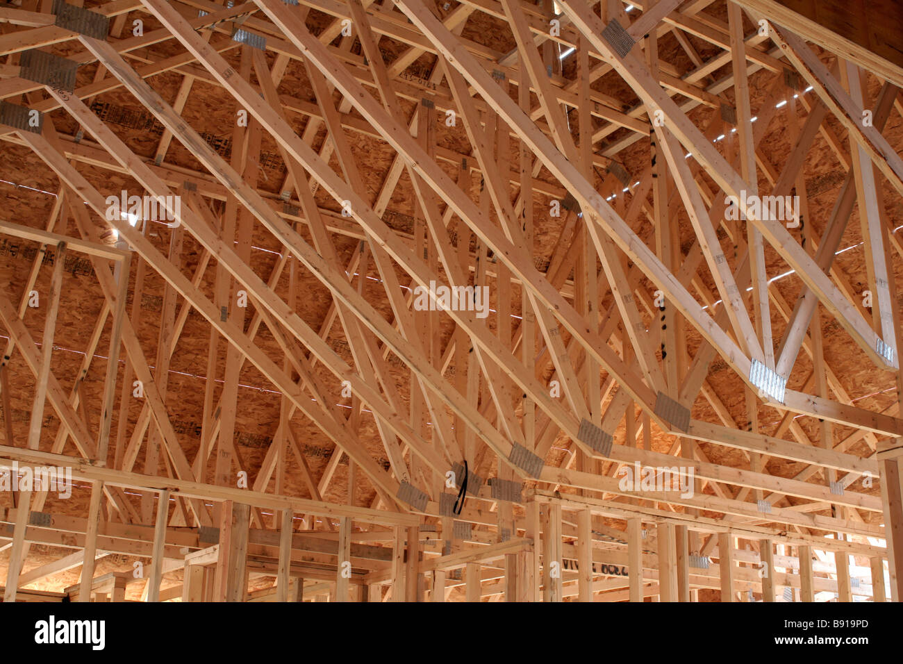 Truss rafters in new construction Stock Photo