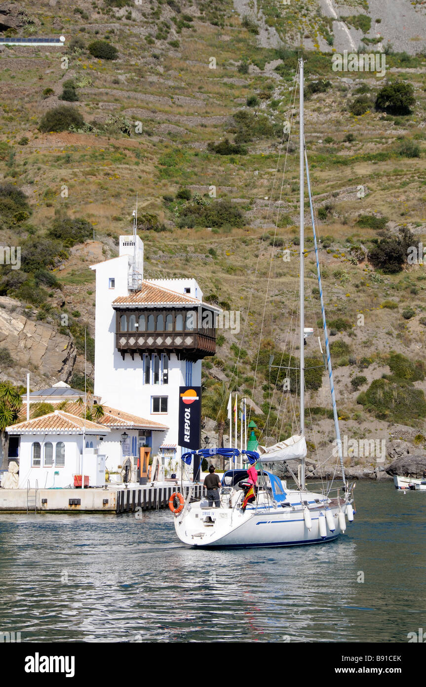 Marina del Este on the Costa Tropical Andalucia southern Spain Leisure boats passing the fuel dock way Stock Photo