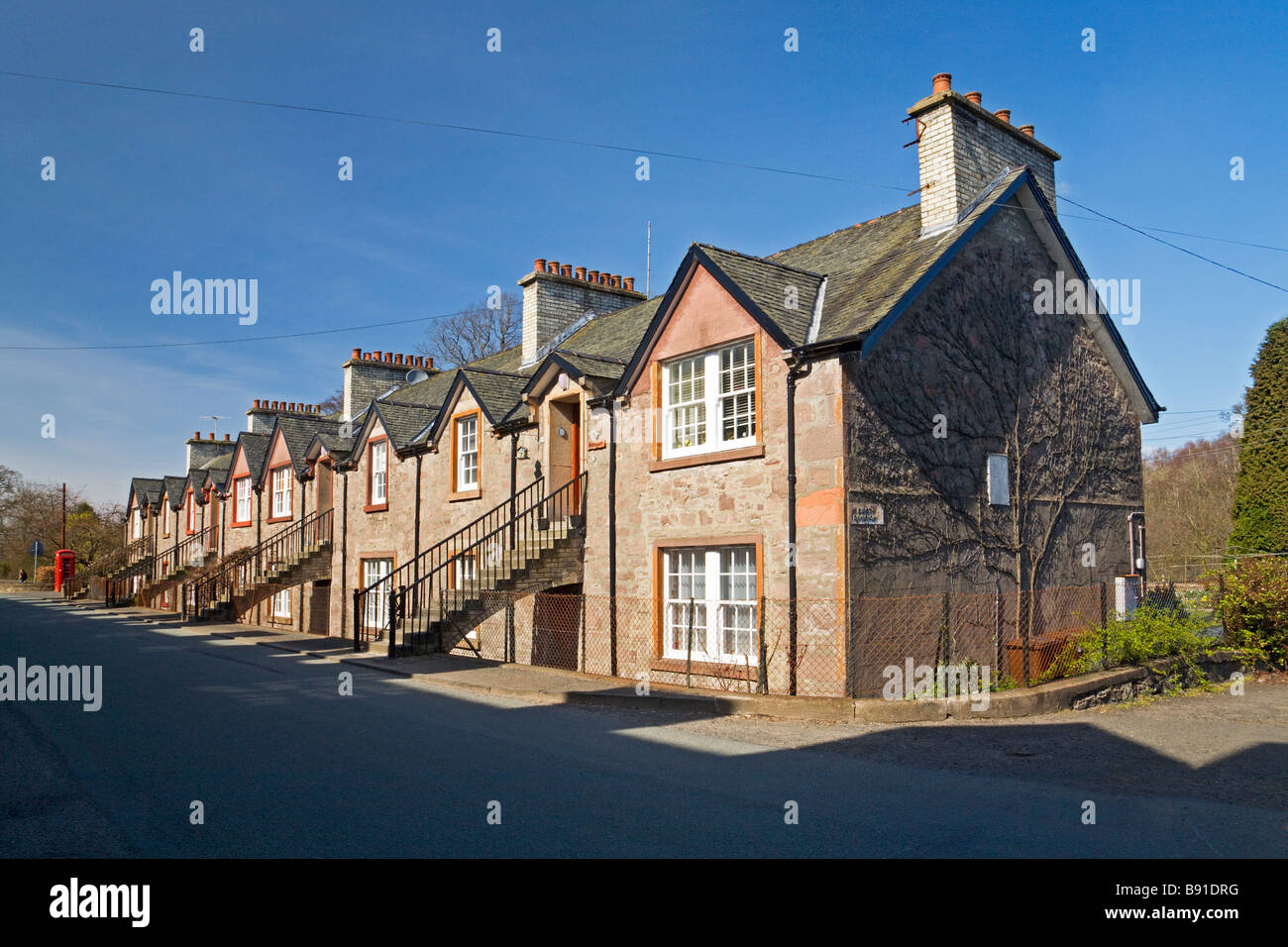 Former millworkers cottages known as First Division Deanston near Doune Stock Photo