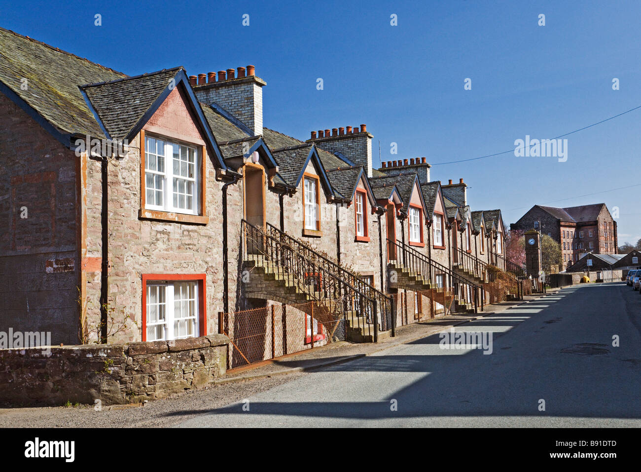 Former millworkers cottages known as First Division Deanston near Doune Stock Photo