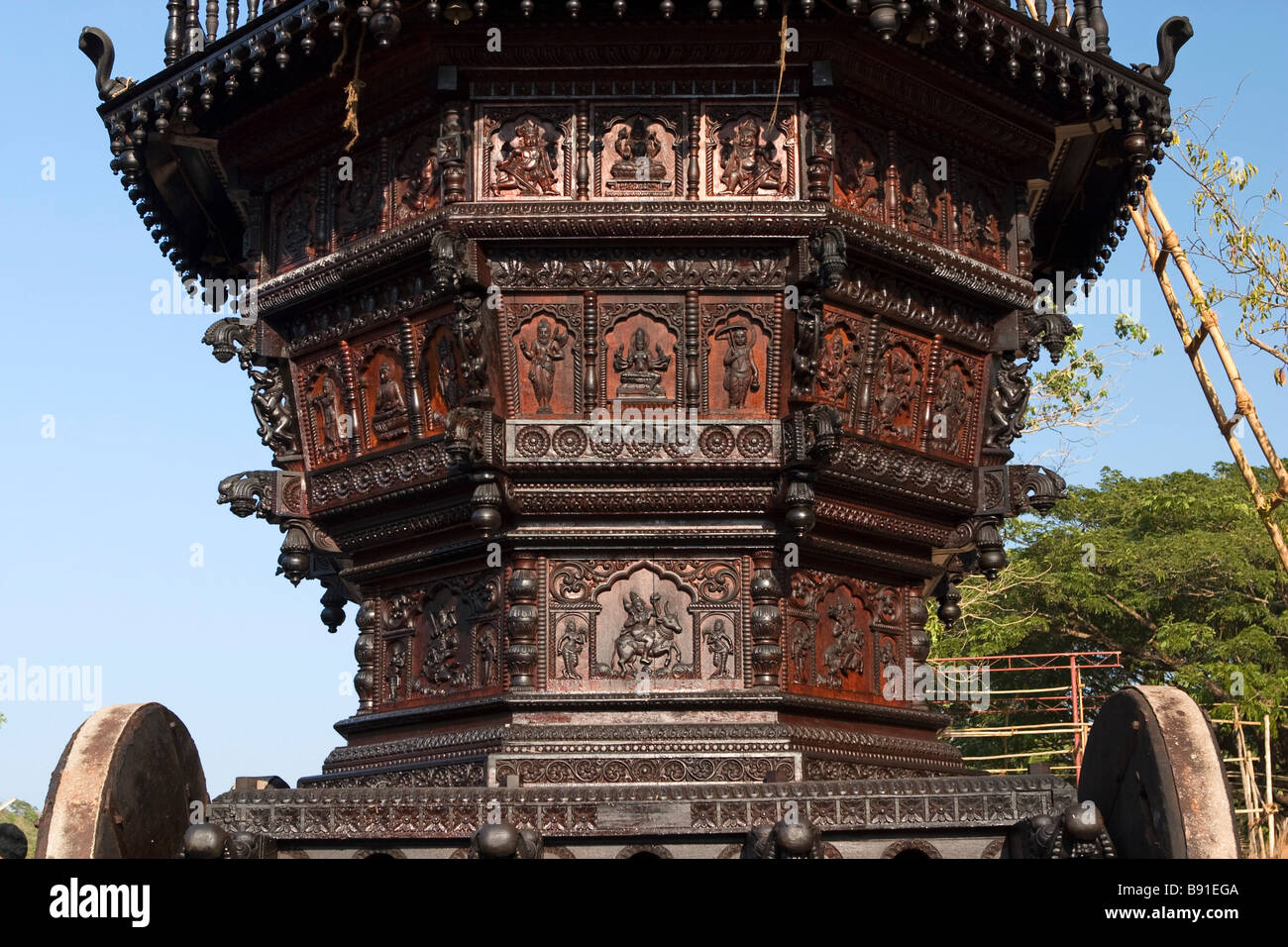 Wooden carving of temple car (chariot) for carrying idols 