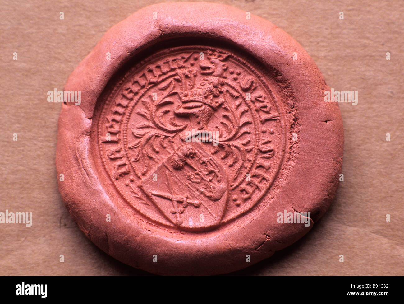 Impression in wax of Medieval 15th century Seal Matrix Stock Photo