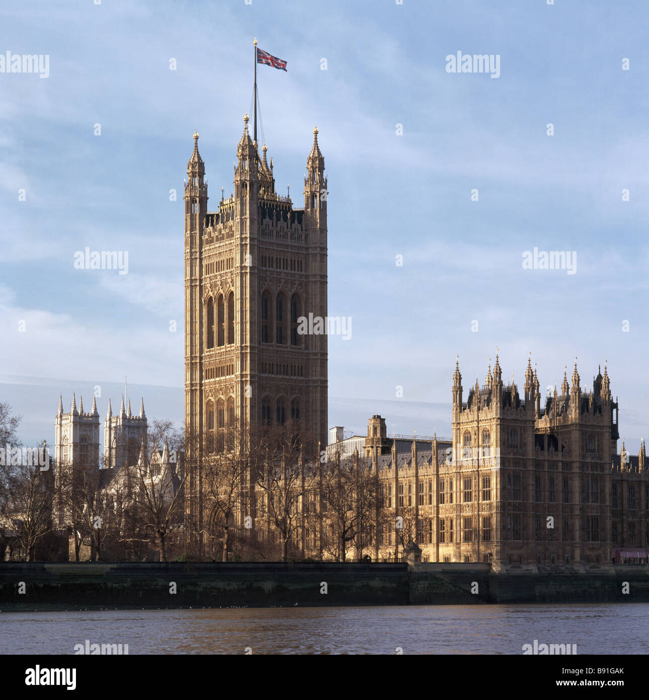 Palace of Westminster, London, from the river Thames. 1836-1847 by Sir Charles Barry and Augustus Welby Pugin. Stock Photo