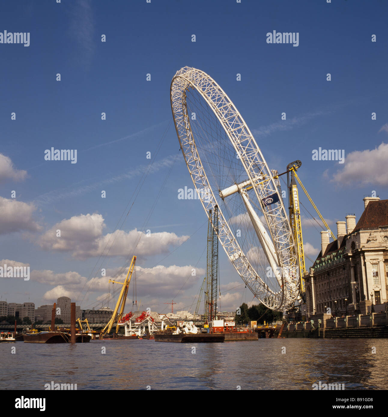 British Airways London Eye being raised into place Stock Photo