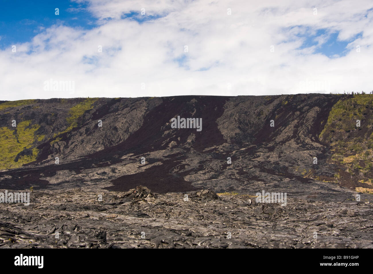 Recent Pahoehoe and A'a lava flows near the Chain of Craters Road - Big Island, Hawaii, USA Stock Photo