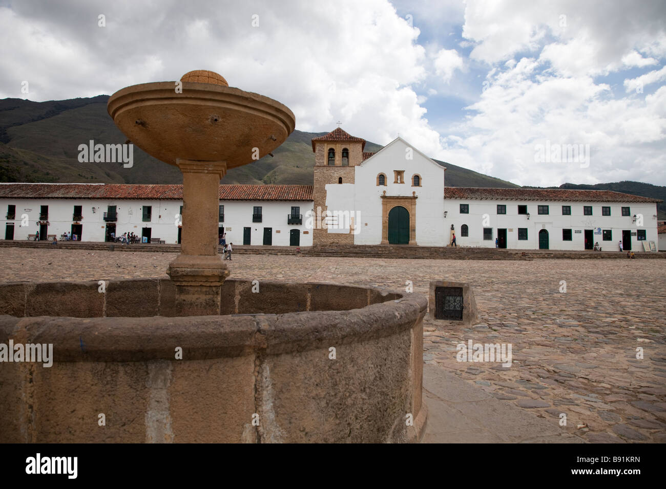 Fountain in the main square of Villa de Leyva, Colombia Stock Photo