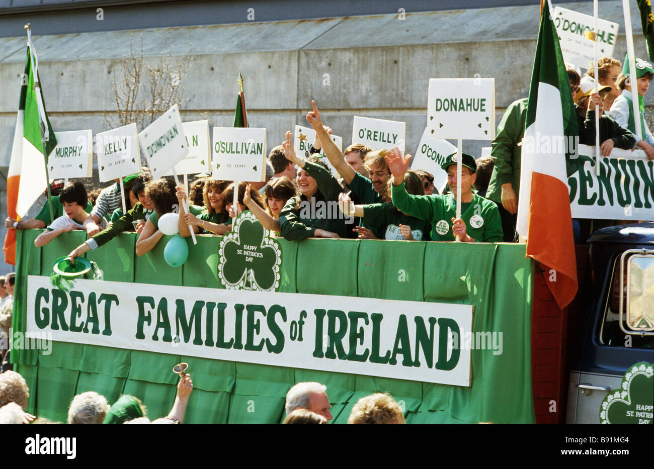 Irish float participating in Kansas City's St. Patrick's Day Parade