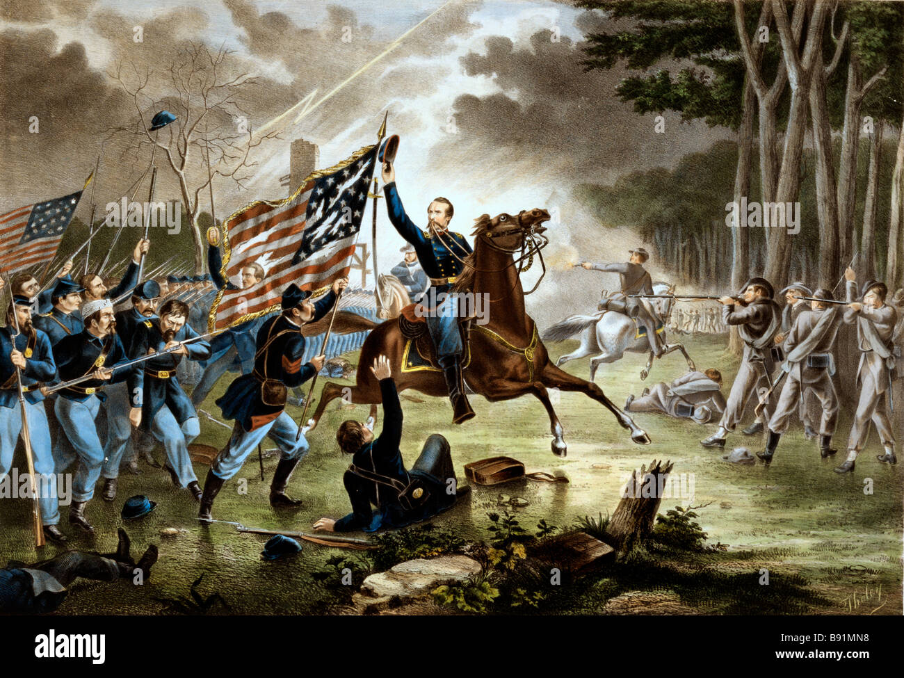 General Kearny's gallant charge, at the Battle of Chantilly, Virginia, 1st of September 1862 where he was killed in action Stock Photo