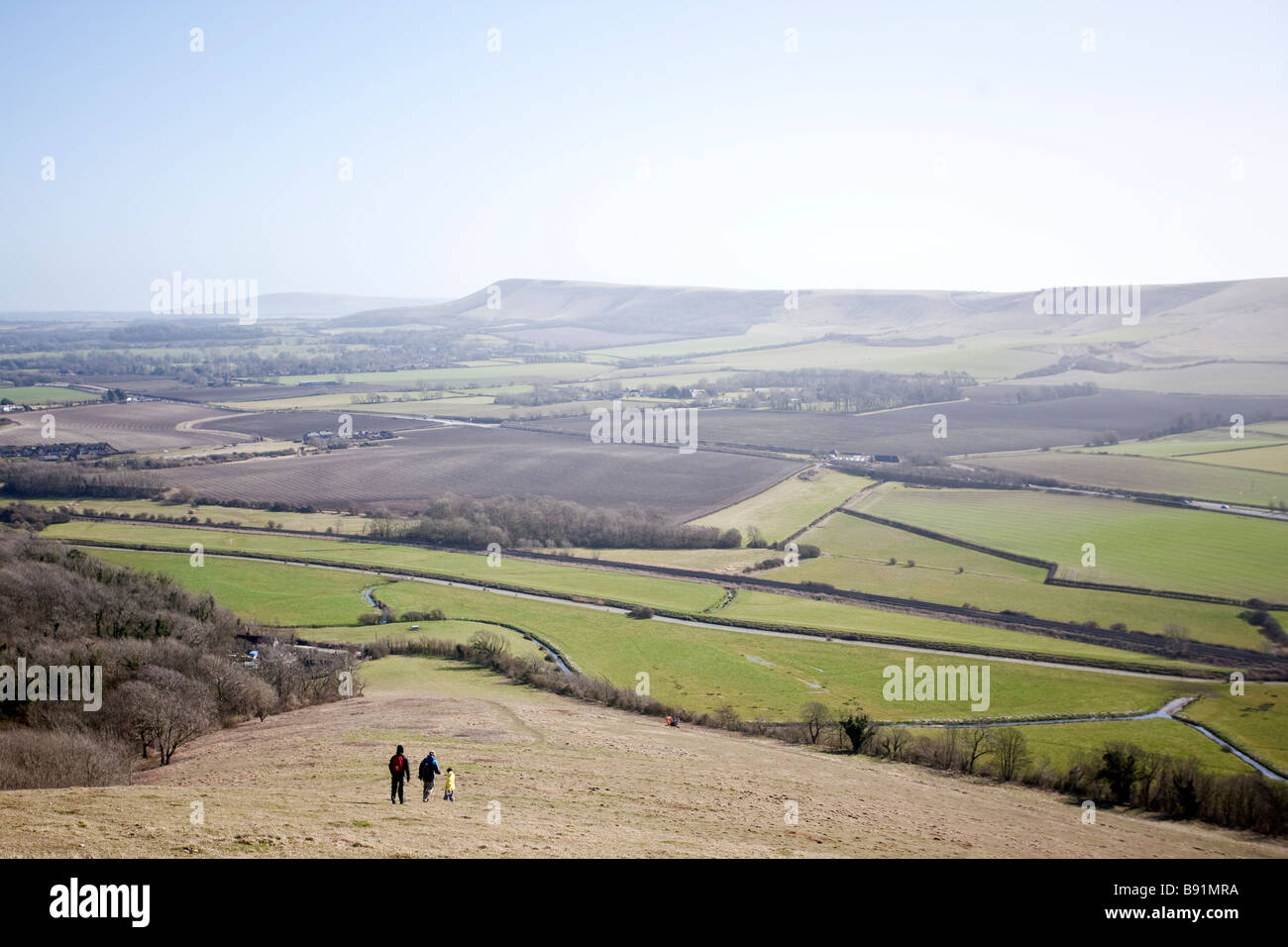 Walkers on the South Downs Way. Near Southease, East Sussex, England, UK Stock Photo