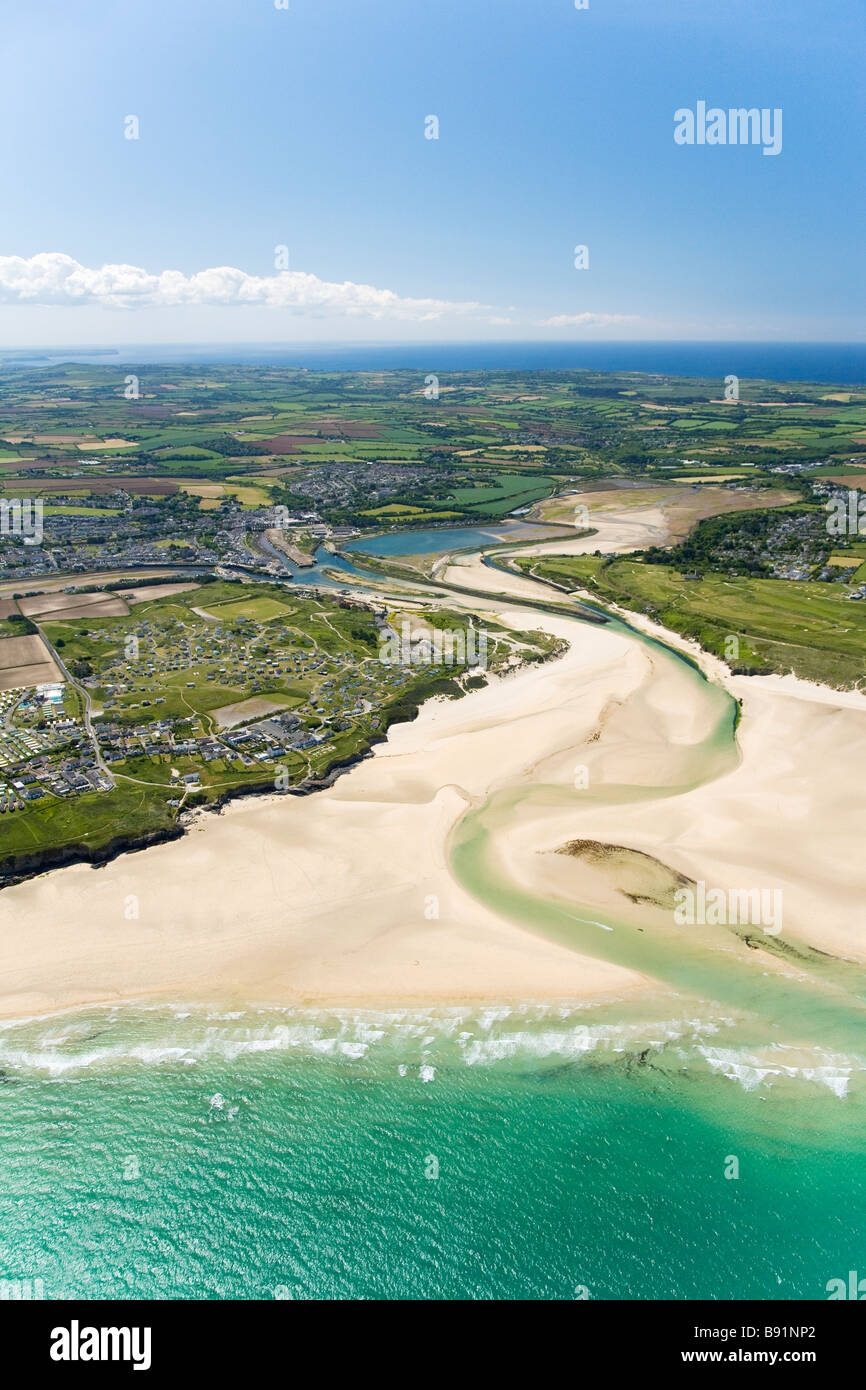 Aerial view of Hayle estuary in summer sun Cornwall England UK United ...