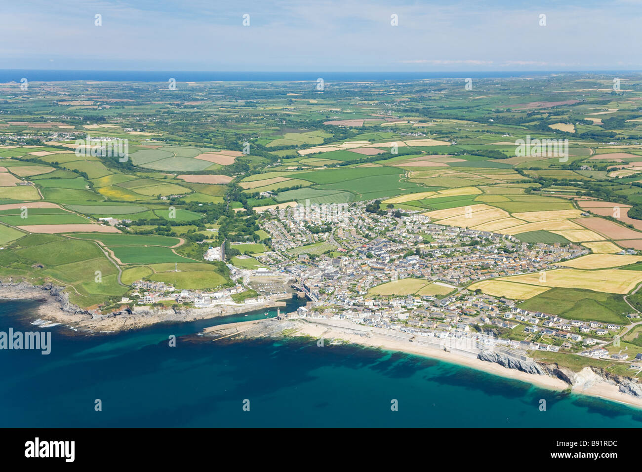 Aerial view of Porthleven Lizard Peninsula Cornish Riviera Cornwall England UK United Kingdom GB