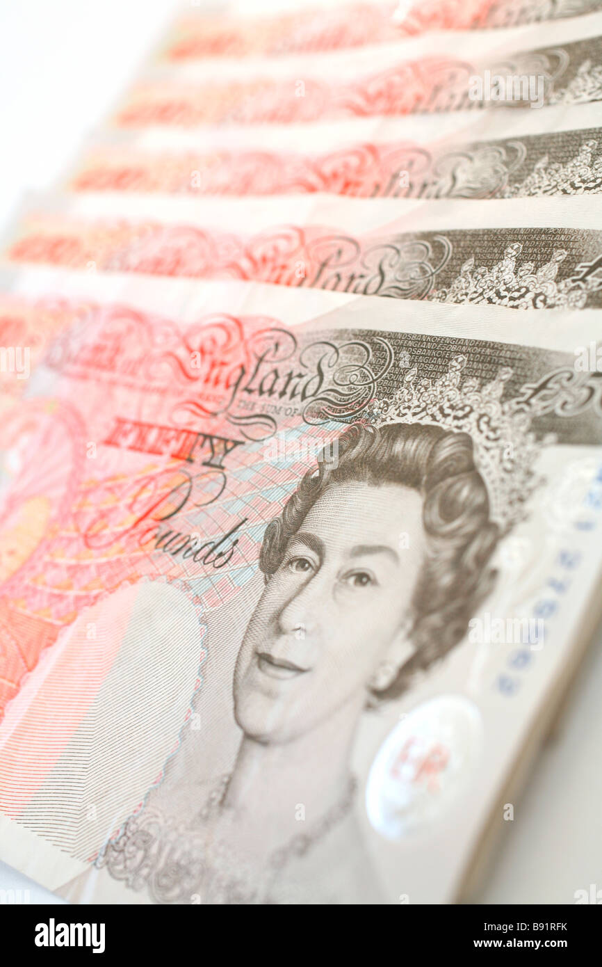 Close up of £50 notes Stock Photo