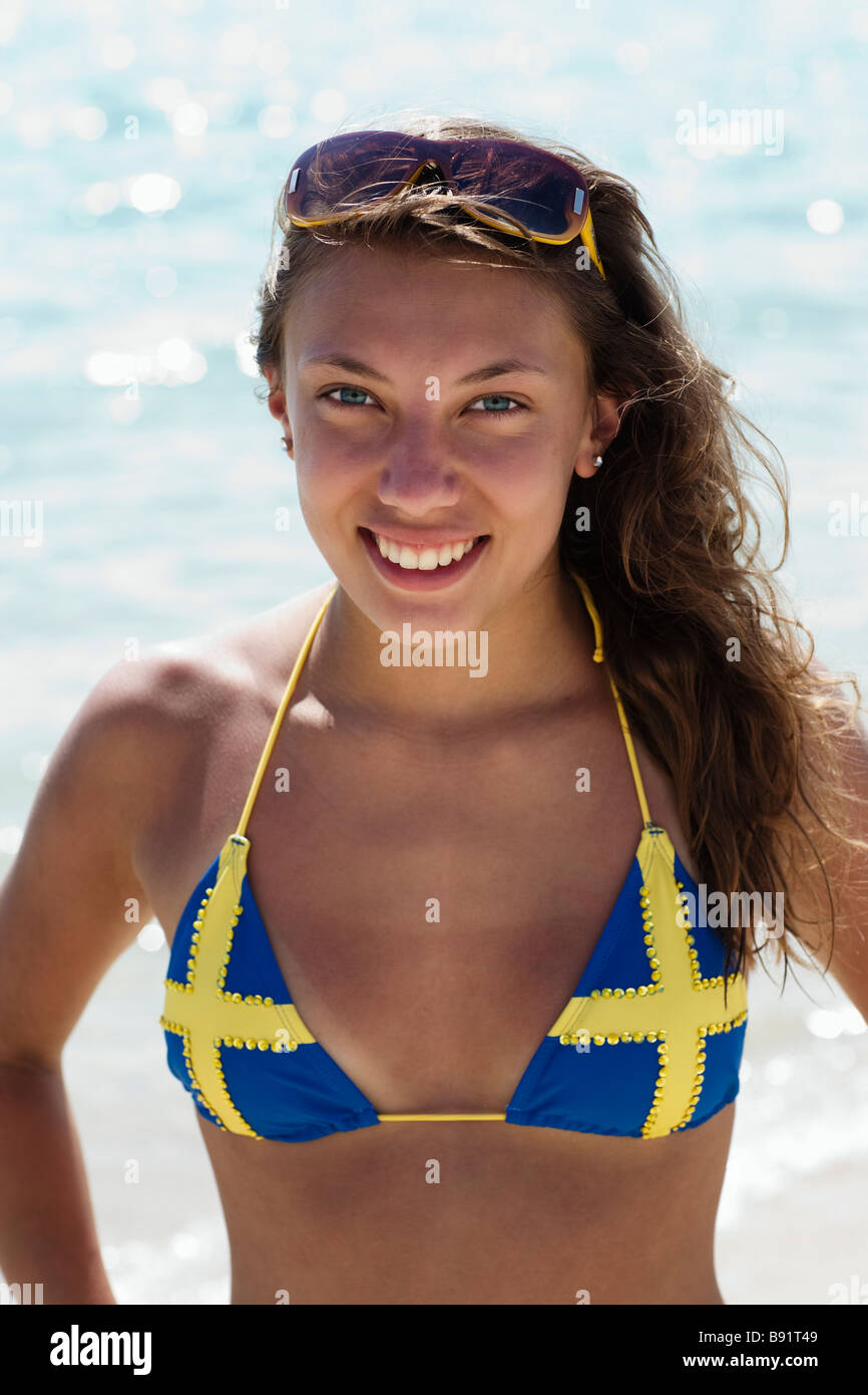 A Scandinavian teenage girl wearing a Swedish bikini Thailand
