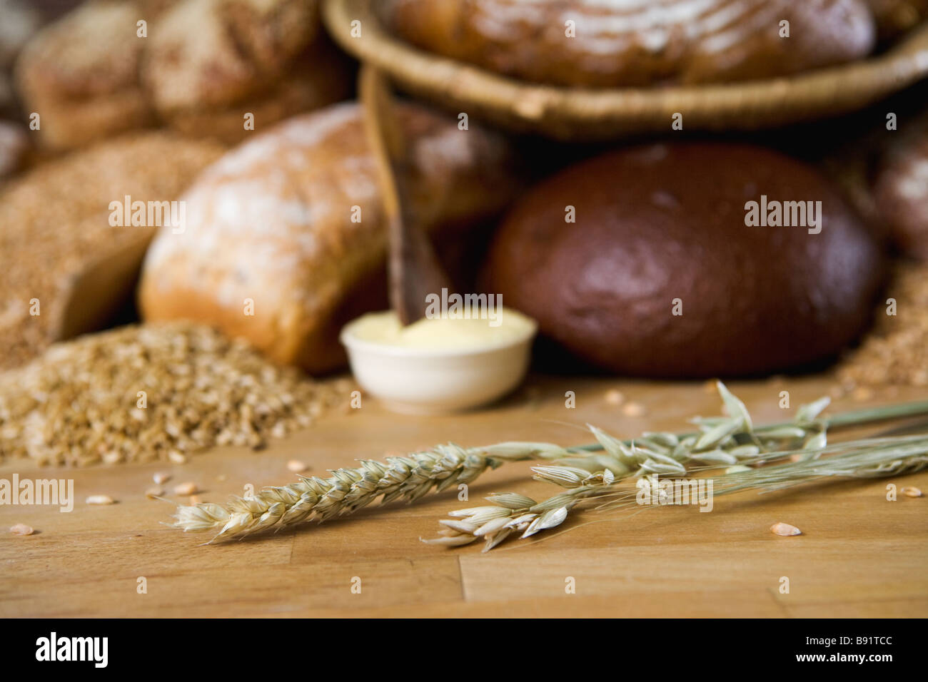 Bread grain wheat oats and butter Sweden Stock Photo Alamy