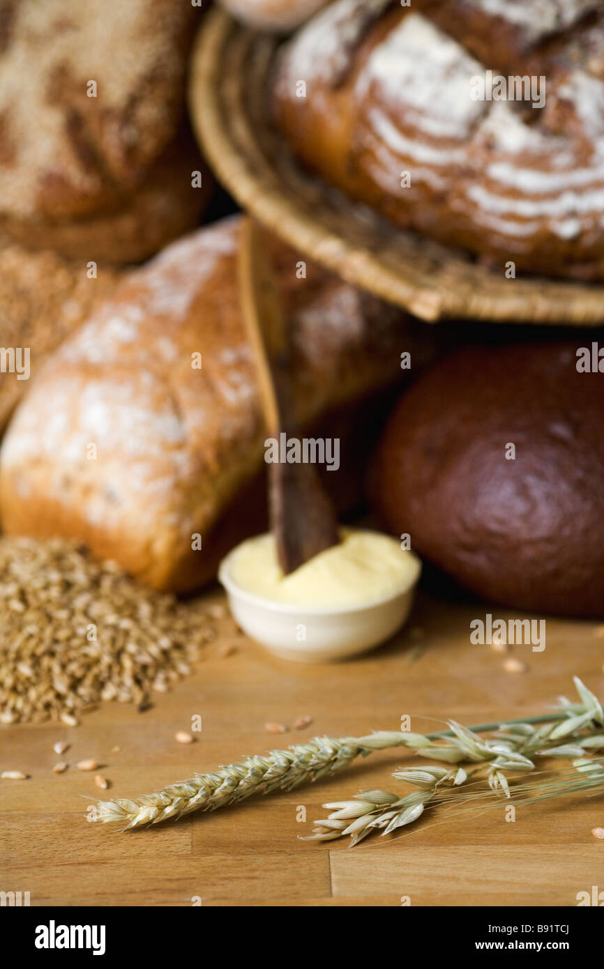 Bread wheat oats and butter Sweden Stock Photo Alamy