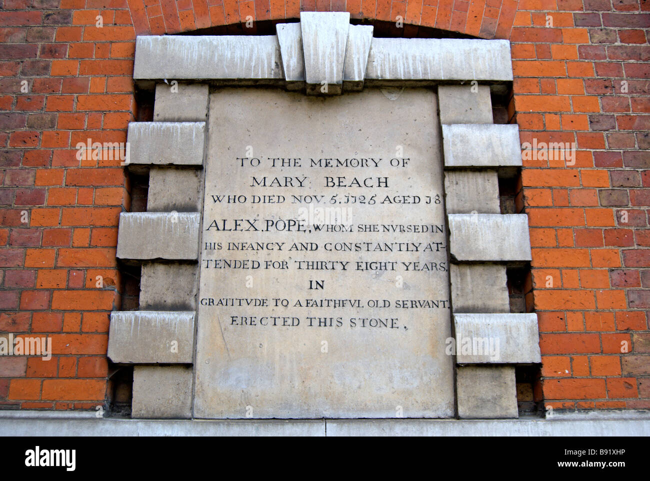 memorial to mary beach, nurse and servant to satirist and poet alexander pope, at st marys church, twickenham, england Stock Photo